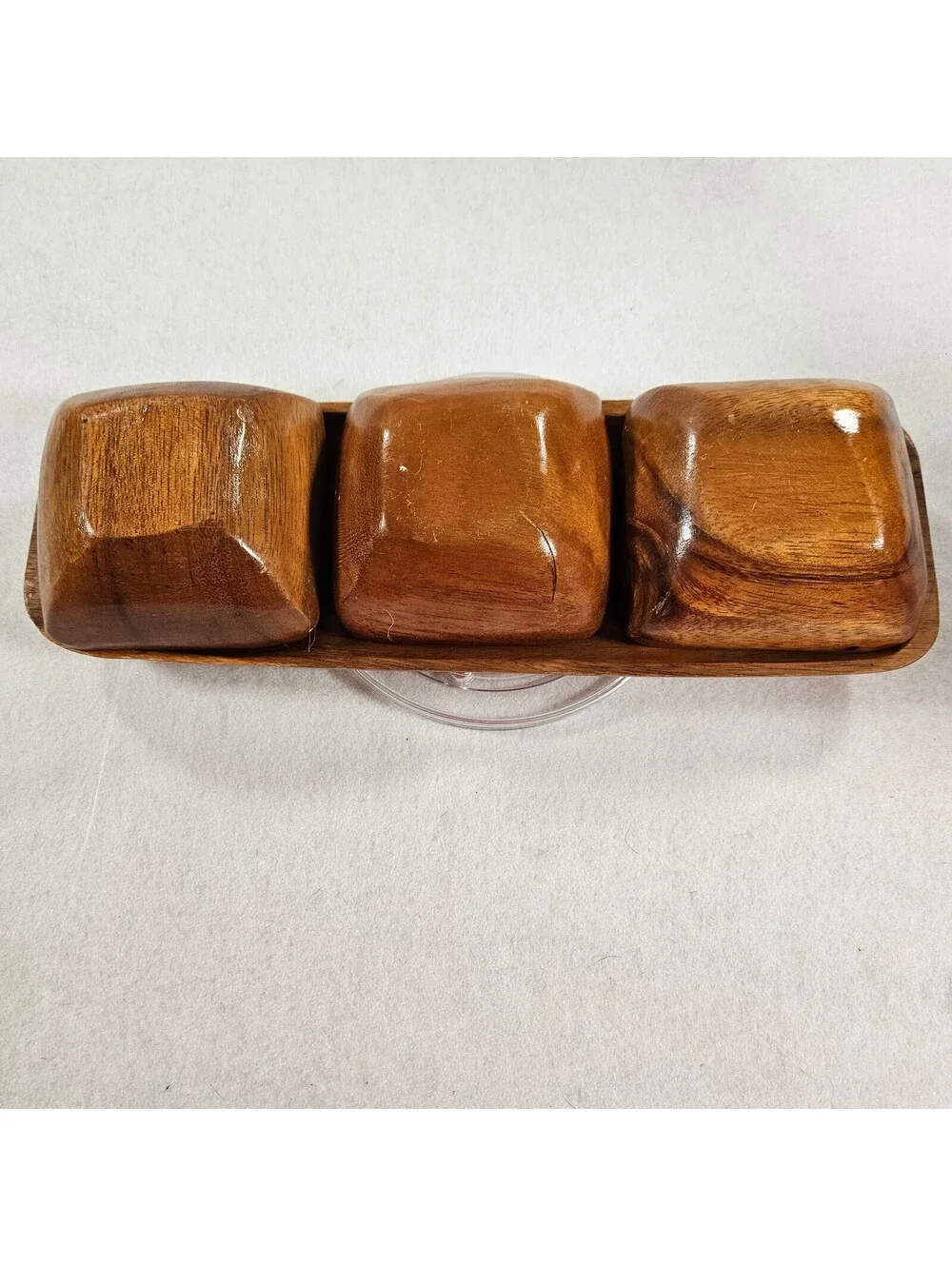 Vintage Wood Serving Tray Set 3 Bowls Philippines Mahogany Condiment Snack